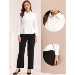 Allegra K Women's Long Sleeve Button-Up Ruffle Office Work Blouse