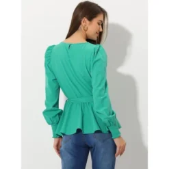 Allegra K Women's Dressy Belt Tie Waist Puff Long Sleeve Work Peplum Blouse -CUPSHE Store GUEST 0aa285f5 1d50 449e b3fc 22e0ff07bee7