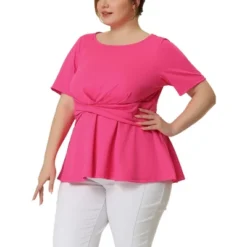 Agnes Orinda Women's Plus Size Twisted Knot Waist Short Sleeves Summer Outfits Peplum Blouses -CUPSHE Store GUEST 0d0d513a dbc2 4144 a6f6 6850c2941aba