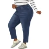 Agnes Orinda Women's Plus Size Pull-On Washed Denim Elastic Waist Stretch Jean