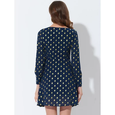 Allegra K Women's Vintage Square Neck Long Puff Sleeve Metallic Dots Print A-Line Dress 3 Allegra K Women's Vintage Square Neck Long Puff Sleeve Metallic Dots Print A-Line Dress - Image 3