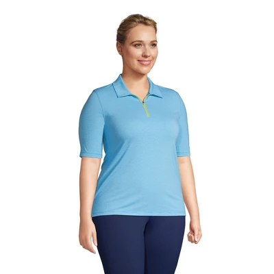 Lands' End Women's Moisture Wicking UPF Sun Elbow Sleeve Polo Shirt Stripe 2 Lands' End Women's Moisture Wicking UPF Sun Elbow Sleeve Polo Shirt Stripe - Image 2