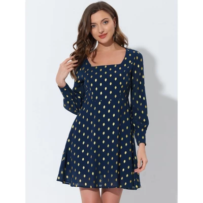 Allegra K Women's Vintage Square Neck Long Puff Sleeve Metallic Dots Print A-Line Dress 2 Allegra K Women's Vintage Square Neck Long Puff Sleeve Metallic Dots Print A-Line Dress - Image 2