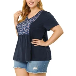 Agnes Orinda Women's Plus Size Top V Neck Floral Print Peplum Summer T Shirt -CUPSHE Store GUEST 138ca3e8 7a92 453a 8053 9d0f974d4f0a