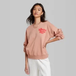 Women's Ascot + Hart Sunshine Fleece Graphic Pullover Sweatshirt - Orange