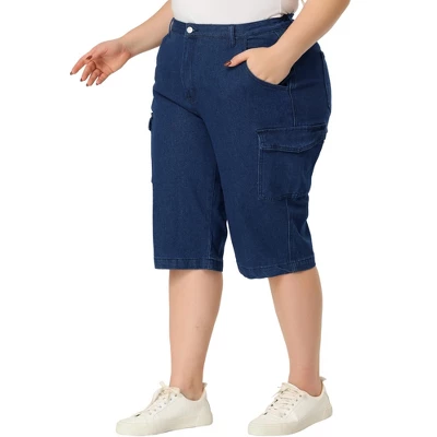 Agnes Orinda Women's Plus Size Jeans Zipper Slash Pocket Button Denim Cargo Shorts 6 Agnes Orinda Women's Plus Size Jeans Zipper Slash Pocket Button Denim Cargo Shorts - Image 6