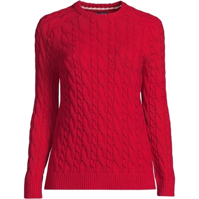 Lands' End Women's Cotton Cable Drifter Crewneck Sweater 8 Lands' End Women's Cotton Cable Drifter Crewneck Sweater - Image 8