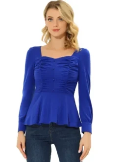 Allegra K Women's Vintage Ruched Sweetheart Neck Long Sleeve Peplum Blouses -CUPSHE Store GUEST 1f3b7d55 7541 483b 8c7b e98e3c7a9b1b