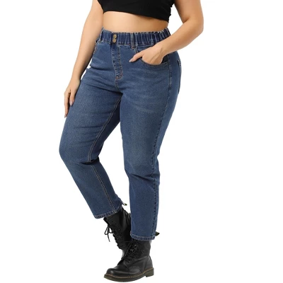 Agnes Orinda Women's Plus Size Pull-On Washed Denim Elastic Waist Stretch Jean 3 Agnes Orinda Women's Plus Size Pull-On Washed Denim Elastic Waist Stretch Jean - Image 3