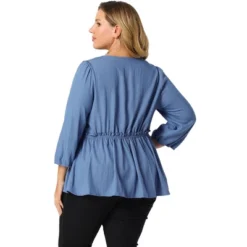 Agnes Orinda Women's Plus Size Peplum Top Pullover Puff Sleeve High Waist Chambray Blouse -CUPSHE Store GUEST 20cd5f12 f0b2 404c 94a7 6dc9ad922816