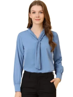 Allegra K Women's Long Sleeve Pleated Tie Neck Office Blouses -CUPSHE Store GUEST 21879e18 bc89 4c38 ab8b 01cb5fb5c69f