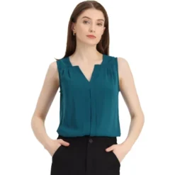 Allegra K Women's Elegant Chiffon V Neck Sleeveless Work Pleated Blouse -CUPSHE Store GUEST 248e4175 371f 4cc4 90b9 d487dad709e1