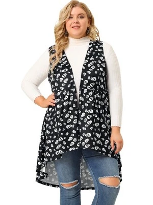 Agnes Orinda Women's Plus Size High Low Hem Skull Print Sleeveless Cardigans 3 Agnes Orinda Women's Plus Size High Low Hem Skull Print Sleeveless Cardigans - Image 3