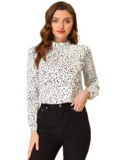 Allegra K Women's Dots Print Long Sleeve Stand Collar Vintage Blouse -CUPSHE Store GUEST 2707ed05 ad95 4cd3 bcd9 09269b0f41a7