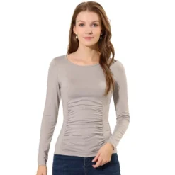 Allegra K Women's Round Neck Long Sleeves Ruched Blouse Casual Fitted Top -CUPSHE Store GUEST 28f0cd28 9213 4413 8d5d 21f9f29d61de