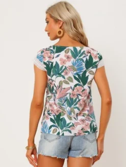 Allegra K Women's Summer Boat Neck Lace Cap Sleeve Hawaiian Tropical Floral Blouse -CUPSHE Store GUEST 299440de 5be1 406b b813 8e633acbbbcb