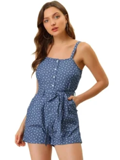 Allegra K Women's Chambray Casual Print Sleeveless Jumpsuit Playsuit With Pocket -CUPSHE Store GUEST 29bdb34c 60be 453d 937d 0236ac00d8e5