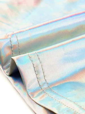 Allegra K Women's Party Short Sleeve Mock Neck Metallic Crop Top 3 Allegra K Women's Party Short Sleeve Mock Neck Metallic Crop Top - Image 3