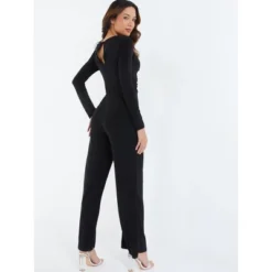 QUIZ Women's Ity Jumpsuit With Keyhole Neck And Long Sleeves