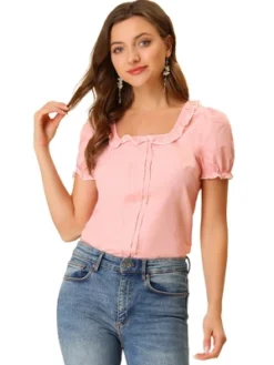 Allegra K Women's Puff Sleeve Ruffle Tops Summer Elegant Work Square Neck Blouse -CUPSHE Store GUEST 30cfb5a6 569a 4269 921b 9105da364b49