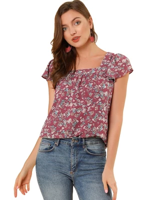 Allegra K Women's Chiffon Ruffle Sleeve Square Neck Floral Print Layered Blouse 10 Allegra K Women's Chiffon Ruffle Sleeve Square Neck Floral Print Layered Blouse - Image 10