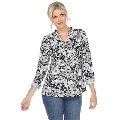 Women's Pleated Casual Floral Blouse - White Mark 5 Women's Pleated Casual Floral Blouse - White Mark - Image 5