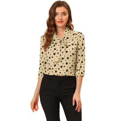 Allegra K Women's Printed Ruffle Shoulder Elastic Cuff Bow Tie Neck Blouse 9 Allegra K Women's Printed Ruffle Shoulder Elastic Cuff Bow Tie Neck Blouse - Image 9