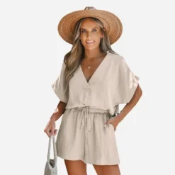 Women‘s Drawstring Plunging V-Neck Romper - Cupshe -CUPSHE Store GUEST 34c9c6fa d939 4d40 b0eb 4ff66ade60db