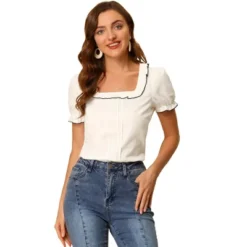 Allegra K Women's Puff Sleeve Ruffle Tops Summer Elegant Work Square Neck Blouse -CUPSHE Store GUEST 34d36fc9 1541 47d0 9bc3 dbf5daad7c3d