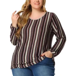 Agnes Orinda Women's Plus Size Colorful Elastic Cuff Long Sleeve Stripe Top -CUPSHE Store GUEST 352ef3d1 e553 4df1 85ac 1ffdabec74b4