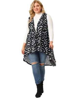 Agnes Orinda Women's Plus Size High Low Hem Skull Print Sleeveless Cardigans 2 Agnes Orinda Women's Plus Size High Low Hem Skull Print Sleeveless Cardigans - Image 2