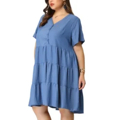 Agnes Orinda Women's Plus Size Babydoll Tiered V Neck Short Sleeve Chambray Dresses 14 Agnes Orinda Women's Plus Size Babydoll Tiered V Neck Short Sleeve Chambray Dresses -CUPSHE Store GUEST 395476df 36bf 433e b048 d7da1e8b59d6