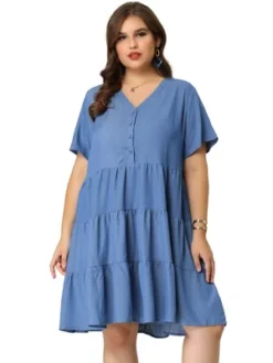 Agnes Orinda Women's Plus Size Babydoll Tiered V Neck Short Sleeve Chambray Dresses 11 Agnes Orinda Women's Plus Size Babydoll Tiered V Neck Short Sleeve Chambray Dresses -CUPSHE Store GUEST 3a6e677a a752 4929 b629 d9d3d028f15e