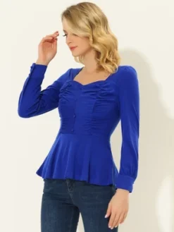Allegra K Women's Vintage Ruched Sweetheart Neck Long Sleeve Peplum Blouses -CUPSHE Store GUEST 3b572a7c 251b 4a41 8af5 77a8dd9faa58
