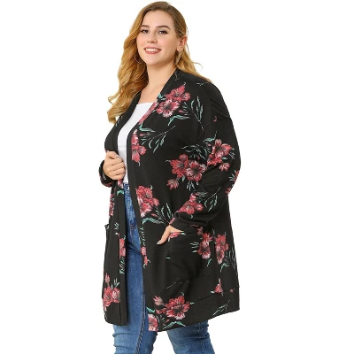 Agnes Orinda Women's Plus Size Lightweight Open Front Knit Floral Cardigan 9 Agnes Orinda Women's Plus Size Lightweight Open Front Knit Floral Cardigan - Image 9