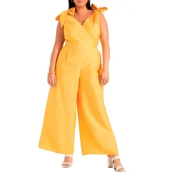 ELOQUII Women’s Plus Size Tie Strap Wide Leg Jumpsuit