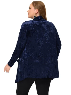 Agnes Orinda Plus Size Velvet Cardigans For Women Pocket Party Open Front Shawl 3 Agnes Orinda Plus Size Velvet Cardigans For Women Pocket Party Open Front Shawl - Image 3