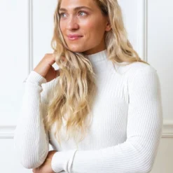 Hope & Henry Womens' Long Sleeve Mock Neck Rib Knit Sweater