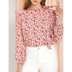 Allegra K Women's Bow Tie Neck Long Sleeve Floral Ruffled Blouse -CUPSHE Store GUEST 4144b8f0 9eba 47f3 992d cf1ee83fd92d