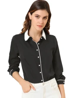 Allegra K Women's Vintage Button Down Contrast Peter Pan Collar Office Work Blouse -CUPSHE Store GUEST 43381d67 ff5c 4ecb 86fd 2a4d73ef4329