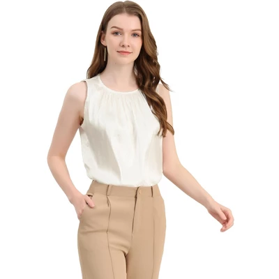Allegra K Women's Satin Round Neck Sleeveless Work Office Pleated Blouse 8 Allegra K Women's Satin Round Neck Sleeveless Work Office Pleated Blouse - Image 8