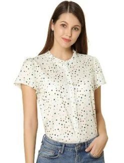 Allegra K Women's Dots Print Blouses Ruffle Short Sleeve Button Up Blouse Shirts -CUPSHE Store GUEST 45378296 4d21 4a8b b8e9 5513abe21e5e