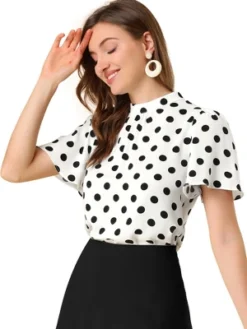 Allegra K Women's Polka Dots Stand Collar Pleat Keyhole Back Short Flare Sleeve Tops 14 Allegra K Women's Polka Dots Stand Collar Pleat Keyhole Back Short Flare Sleeve Tops -CUPSHE Store GUEST 45de0cd8 71d1 4f04 9e64 56bf185573d6