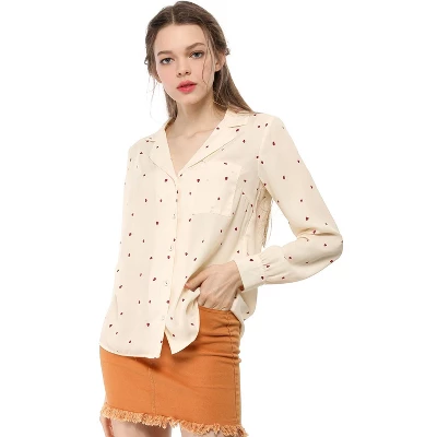 Allegra K Women's Heart Polka Dots Button Up Notched Lapel V Neck Shirts 2 Allegra K Women's Heart Polka Dots Button Up Notched Lapel V Neck Shirts - Image 2