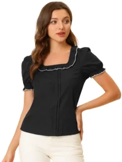 Allegra K Women's Puff Sleeve Ruffle Tops Summer Elegant Work Square Neck Blouse -CUPSHE Store GUEST 49a52799 f925 4c63 98ff 46a235b45a01