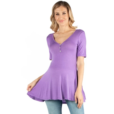 24seven Comfort Apparel Womens Short Sleeve Tunic Top With Button Detail 6 24seven Comfort Apparel Womens Short Sleeve Tunic Top With Button Detail - Image 6