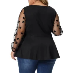 Agnes Orinda Women's Plus Size Heart Sheer Long Sleeve Mesh V Neck Peplum Blouse -CUPSHE Store GUEST 4c4f5741 da30 47c3 b8f1 ba05b5266eee