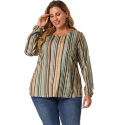 Agnes Orinda Women's Plus Size Colorful Elastic Cuff Long Sleeve Stripe Top -CUPSHE Store GUEST 4ce48419 20a3 4c7f 9c91 ec66c0a34a3a