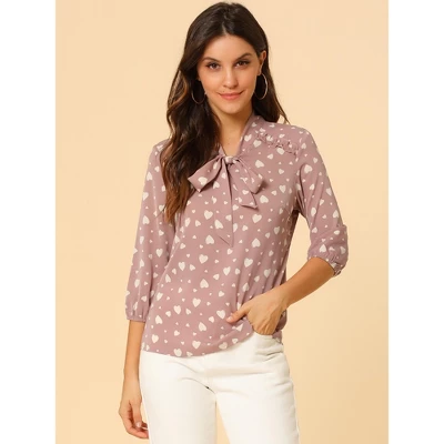 Allegra K Women's Printed Ruffle Shoulder Elastic Cuff Bow Tie Neck Blouse 1 Allegra K Women's Printed Ruffle Shoulder Elastic Cuff Bow Tie Neck Blouse