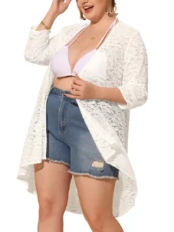 Agnes Orinda Women's Plus Size Lace Sheer High Low 3/4 Sleeve Open Front Cardigan -CUPSHE Store GUEST 4fe70441 963f 4593 b31f 8740f95ebf62